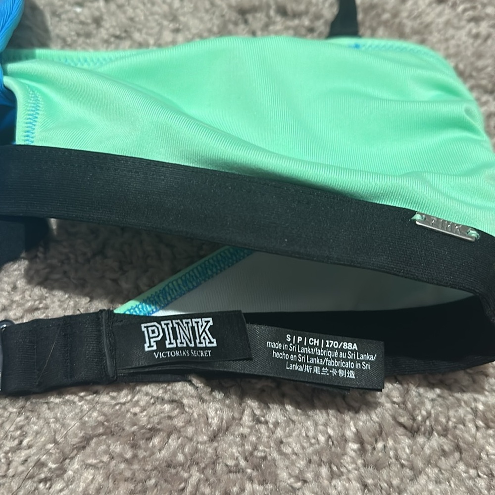 Victoria's Secret PINK neon bandeau bikini set small blue green - Picture 6 of 12